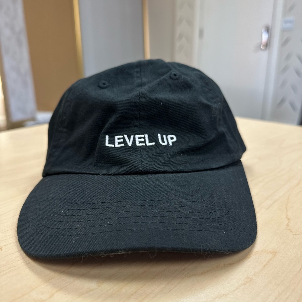 Black 'LEVEL UP' Embroidered Baseball Cap